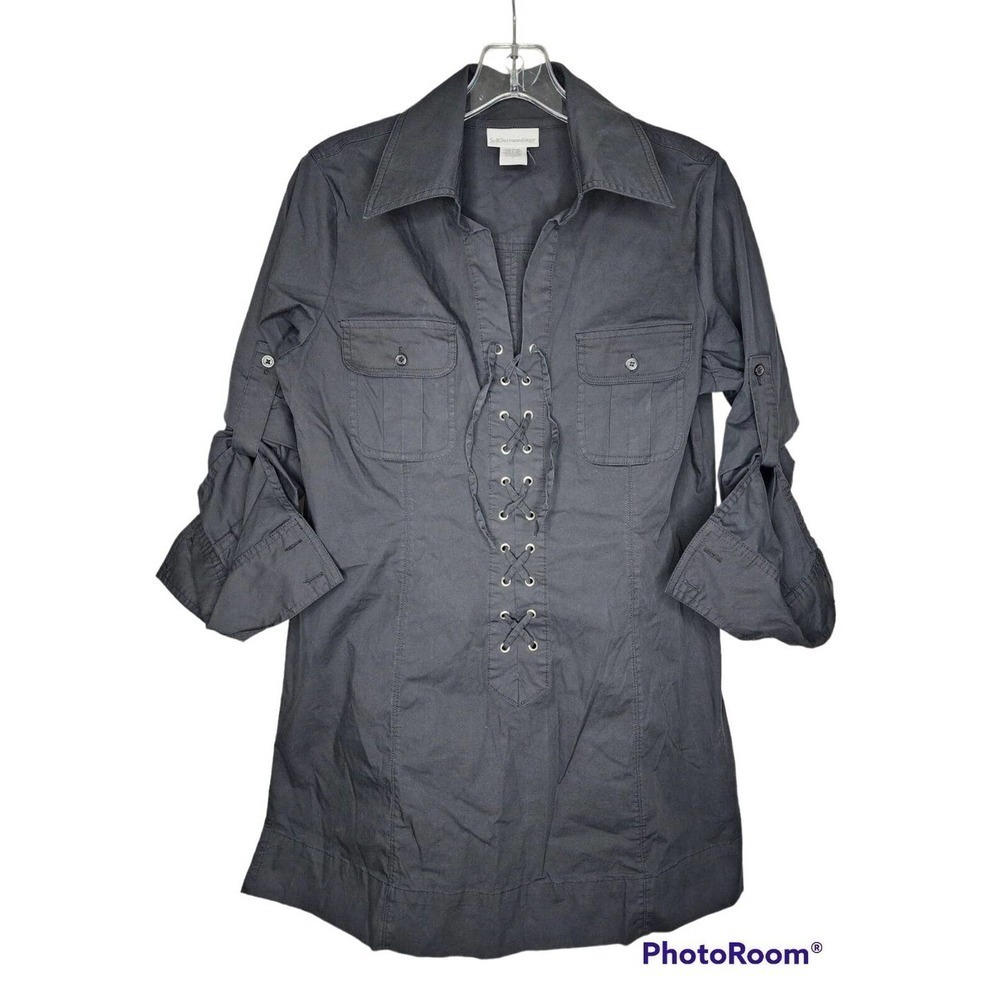Soft Surroundings Lace Front Long Sleeve Black Tunic Top Shirt Size S